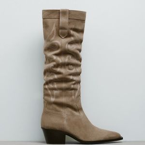 Split leather cowboy boots